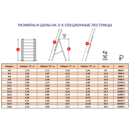 Лестница алюминиевая 3х13 (8,76м)